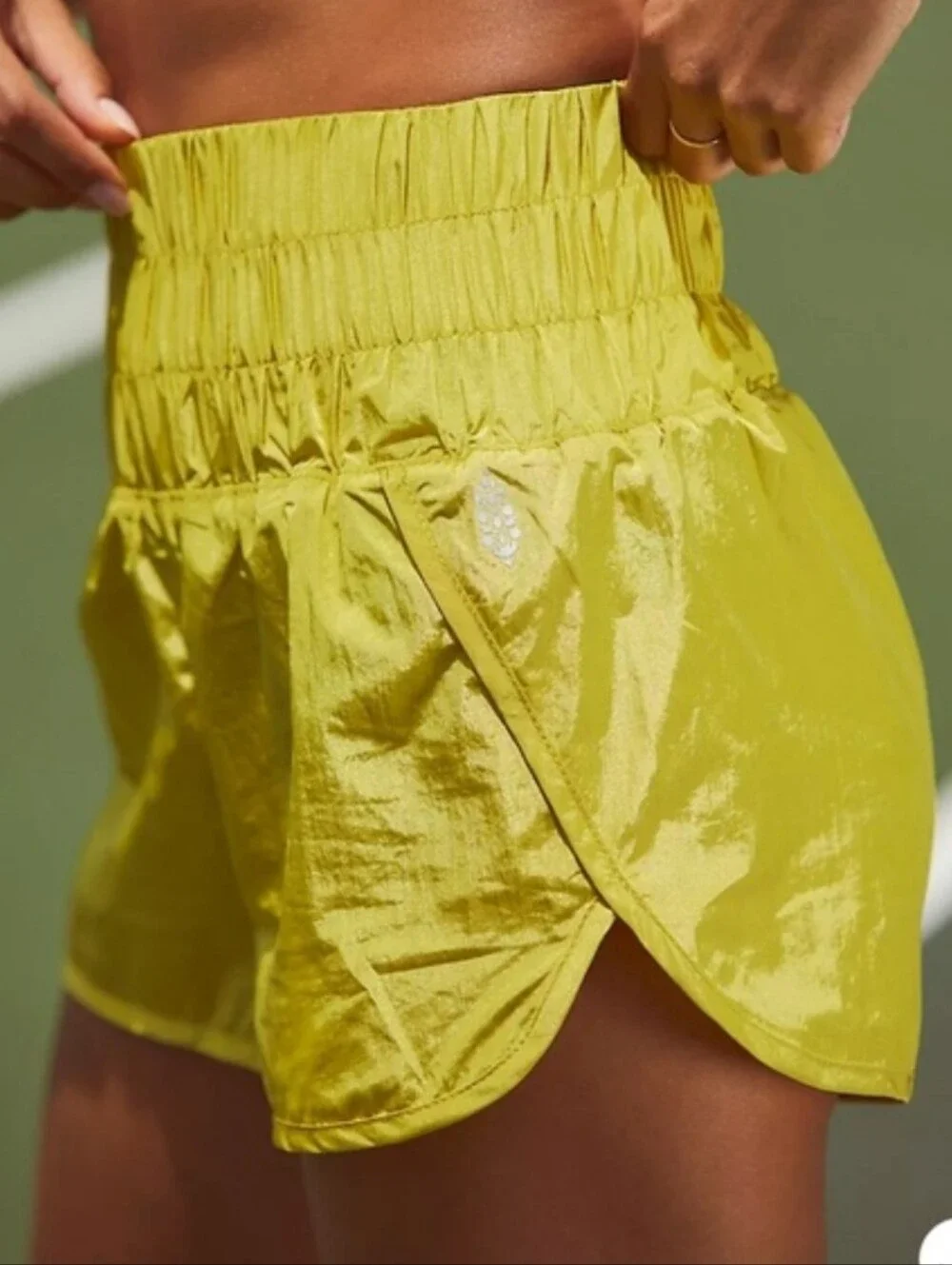 Free People Movement High-Waist Smocked Lime Green Yellow Women’s Shorts Small